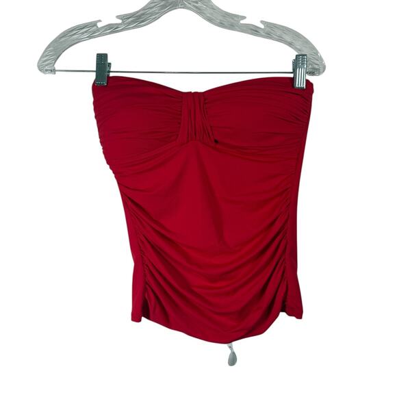 La Blanca Ruched Bandeau Tankini Swimsuit Top Red Summer Vacation Beach Womens 6 - Picture 1 of 6